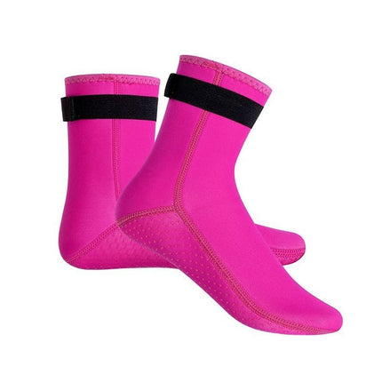 unisex diving socks, 3MM neoprene socks, mid-calf diving socks, hook-and-loop diving socks, water sports socks, diving snorkeling socks, beach volleyball socks, Australia diving gear, neoprene socks for men and women - Pink - Size S