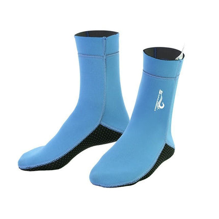unisex diving socks, 3MM neoprene socks, mid-calf diving socks, hook-and-loop diving socks, water sports socks, diving snorkeling socks, beach volleyball socks, Australia diving gear, neoprene socks for men and women - Cyan - Size L