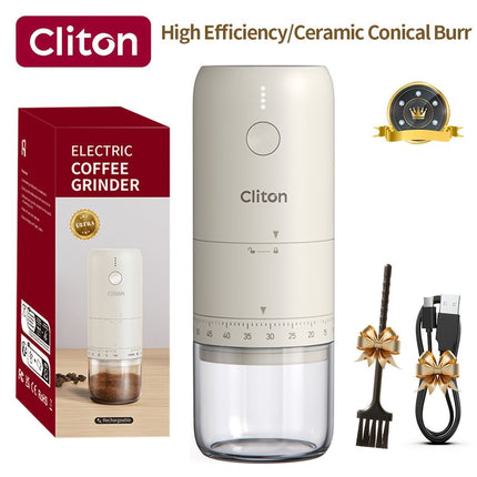 electric coffee grinder, Cliton coffee grinder, ceramic conical burr, portable coffee grinder, rechargeable coffee grinder, espresso coffee grinder, pour-over coffee grinder, Australia coffee grinder - Black - Size set