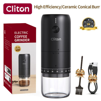 electric coffee grinder, Cliton coffee grinder, ceramic conical burr, portable coffee grinder, rechargeable coffee grinder, espresso coffee grinder, pour-over coffee grinder, Australia coffee grinder - White - Size set