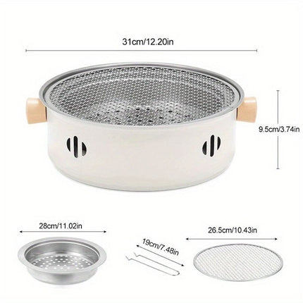 portable barbecue set, charcoal grill, tea boiling set, outdoor picnic, camping barbecue, indoor grill, Aussie camping, picnic Australia, dual function grill - White - Size set