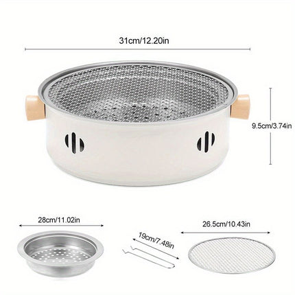 portable barbecue set, charcoal grill, tea boiling set, outdoor picnic, camping barbecue, indoor grill, Aussie camping, picnic Australia, dual function grill - White - Size set