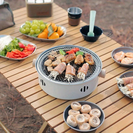 portable barbecue set, charcoal grill, tea boiling set, outdoor picnic, camping barbecue, indoor grill, Aussie camping, picnic Australia, dual function grill - White - Size set