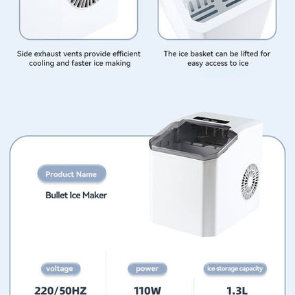 mini ice maker, household ice maker, portable ice maker, desktop ice maker, automatic ice maker, smart ice maker, bullet ice maker, dormitory ice maker, Australia, summer, small appliance, countertop ice machine - Black - Size Australian Standard