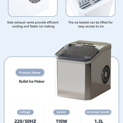 mini ice maker, household ice maker, portable ice maker, desktop ice maker, automatic ice maker, smart ice maker, bullet ice maker, dormitory ice maker, Australia, summer, small appliance, countertop ice machine - Black - Size Australian Standard