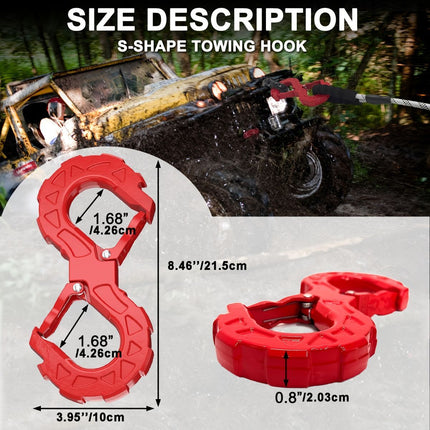 red heavy-duty S-shaped trailer tow hook, G80 steel, 14968.55 kg load capacity, off-road rescue, truck towing, SUV tow hook, vehicle recovery, self-locking tongue - Red - Size S