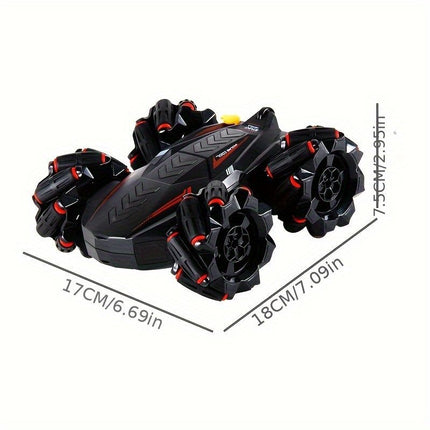 2.4G remote control car, electric stunt car, drifting car, spray function, kids toy car, double-sided stunt car, watch remote control, outdoor RC toy, rechargeable toy car - black and blue - Size Dual-control