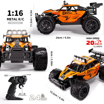1:16 metal RC car, high-speed drifting, off-road racing car, boys toy car, 2.4GHz remote control, outdoor play toy, drift car, remote control car for kids, Australian toy - Orange - Size variable speed
