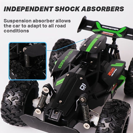 2.4G remote control car, high-speed off-road car, remote control toy for kids, four-wheel drive car, RC car with lights, outdoor toy Australia, gift for kids - Turquoise - Size Dual-batteries