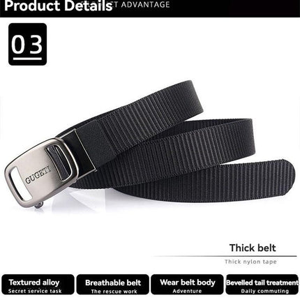 men's belt, outdoor sports belt, canvas belt, alloy automatic buckle, men's accessory, Australian belt, automatic belt men, casual belt, durable belt, travel belt - Blue - Size 130cm-51.1in