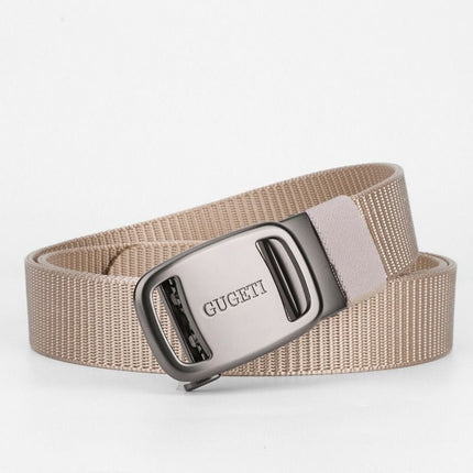 men's belt, outdoor sports belt, canvas belt, alloy automatic buckle, men's accessory, Australian belt, automatic belt men, casual belt, durable belt, travel belt - Khaki - Size 130cm-51.1in