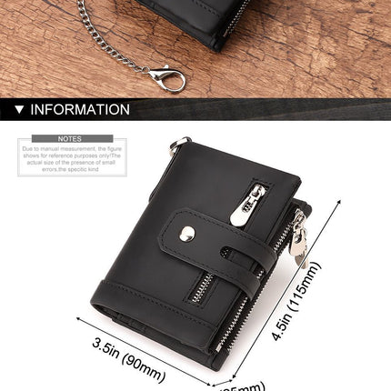 men's genuine leather wallet, RFID-blocking wallet, short men's wallet, multi-card slot wallet, multiple zipper coin pocket wallet - Camel - Size L