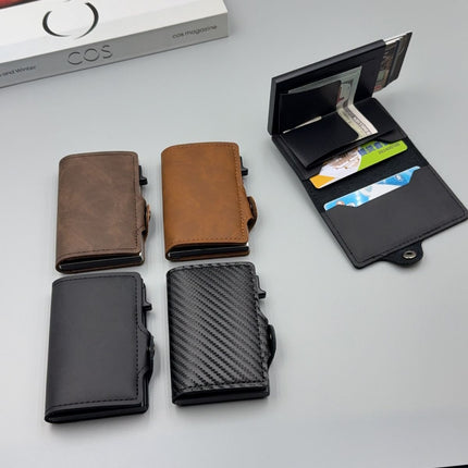 men's accessories, RFID-blocking card holder, aluminum card holder, carbon fiber pattern, security card holder, minimalist wallet alternative, Australian men, credit card protector, identity theft prevention, slim card holder - Black - Size M