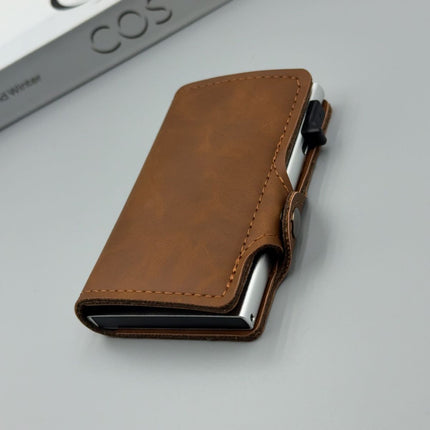 men's accessories, RFID-blocking card holder, aluminum card holder, carbon fiber pattern, security card holder, minimalist wallet alternative, Australian men, credit card protector, identity theft prevention, slim card holder - Mocha - Size M