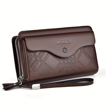 men's business clutch bag, large capacity handbag, double zipper wallet, multi card slots purse, PU leather men's accessory, waterproof men's bag, Australian professional clutch, executive clutch bag - Black - Size M