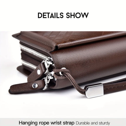 men's business clutch bag, large capacity handbag, double zipper wallet, multi card slots purse, PU leather men's accessory, waterproof men's bag, Australian professional clutch, executive clutch bag - Black - Size M