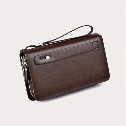 men's business clutch bag, large capacity handbag, double zipper wallet, multi card slots purse, PU leather men's accessory, waterproof men's bag, Australian professional clutch, executive clutch bag - Black - Size M