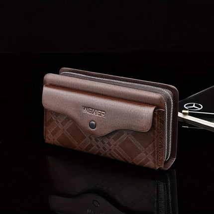 men's business clutch bag, large capacity handbag, double zipper wallet, multi card slots purse, PU leather men's accessory, waterproof men's bag, Australian professional clutch, executive clutch bag - Black - Size M