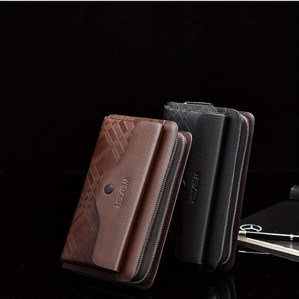 men's business clutch bag, large capacity handbag, double zipper wallet, multi card slots purse, PU leather men's accessory, waterproof men's bag, Australian professional clutch, executive clutch bag - Black - Size M