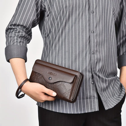 men's business clutch bag, large capacity handbag, double zipper wallet, multi card slots purse, PU leather men's accessory, waterproof men's bag, Australian professional clutch, executive clutch bag - Black - Size M