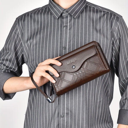 men's business clutch bag, large capacity handbag, double zipper wallet, multi card slots purse, PU leather men's accessory, waterproof men's bag, Australian professional clutch, executive clutch bag - Black - Size M