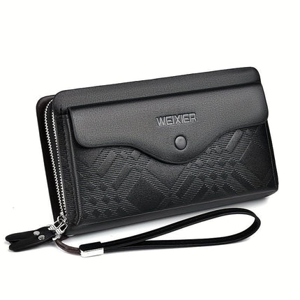 men's business clutch bag, large capacity handbag, double zipper wallet, multi card slots purse, PU leather men's accessory, waterproof men's bag, Australian professional clutch, executive clutch bag - Dark Brown - Size M