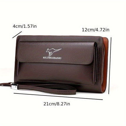 men's business clutch, double zipper handbag, large capacity phone bag, men's accessories, leather clutch bag, business travel wallet, minimalist clutch - Black2 - Size L