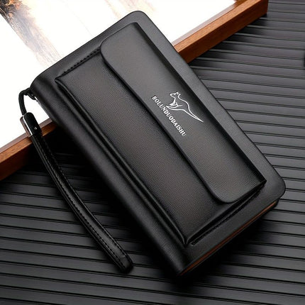men's business clutch, double zipper handbag, large capacity phone bag, men's accessories, leather clutch bag, business travel wallet, minimalist clutch - Black2 - Size L