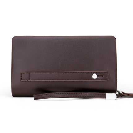 men's business clutch, double zipper handbag, large capacity phone bag, men's accessories, leather clutch bag, business travel wallet, minimalist clutch - Black - Size L