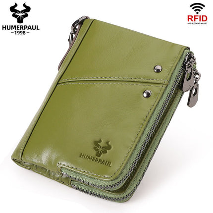 men's genuine leather wallet, RFID blocking wallet, double zipper coin purse, multiple card slots wallet, men's accessory, Australian wallet, leather coin purse, secure wallet men - Black - Size M