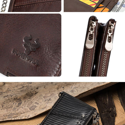 men's genuine leather wallet, RFID blocking wallet, double zipper coin purse, multiple card slots wallet, men's accessory, Australian wallet, leather coin purse, secure wallet men - Black - Size M