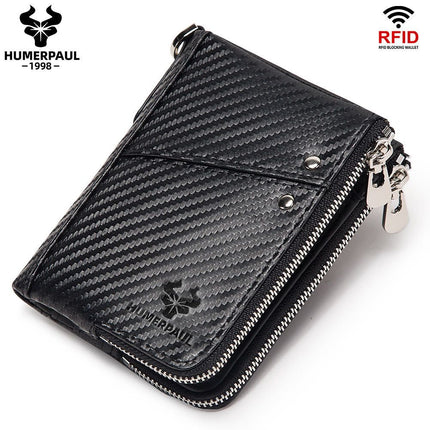 men's genuine leather wallet, RFID blocking wallet, double zipper coin purse, multiple card slots wallet, men's accessory, Australian wallet, leather coin purse, secure wallet men - Green - Size M