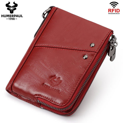 men's genuine leather wallet, RFID blocking wallet, double zipper coin purse, multiple card slots wallet, men's accessory, Australian wallet, leather coin purse, secure wallet men - Green - Size M