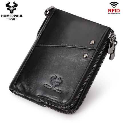 men's genuine leather wallet, RFID blocking wallet, double zipper coin purse, multiple card slots wallet, men's accessory, Australian wallet, leather coin purse, secure wallet men - Red - Size M
