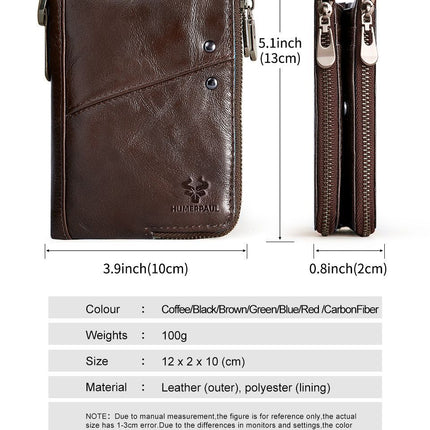 men's genuine leather wallet, RFID blocking wallet, double zipper coin purse, multiple card slots wallet, men's accessory, Australian wallet, leather coin purse, secure wallet men - Red - Size M