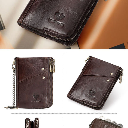 men's genuine leather wallet, RFID blocking wallet, double zipper coin purse, multiple card slots wallet, men's accessory, Australian wallet, leather coin purse, secure wallet men - Red - Size M