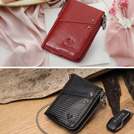 men's genuine leather wallet, RFID blocking wallet, double zipper coin purse, multiple card slots wallet, men's accessory, Australian wallet, leather coin purse, secure wallet men - Red - Size M