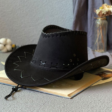 kids cowboy hat, western hat for children, sun protection hat kids, leather wide brim hat, boys girls party hat, outdoor hat Australia, performance hat kids, retro western accessories - Black - Size 3PCS Adult version