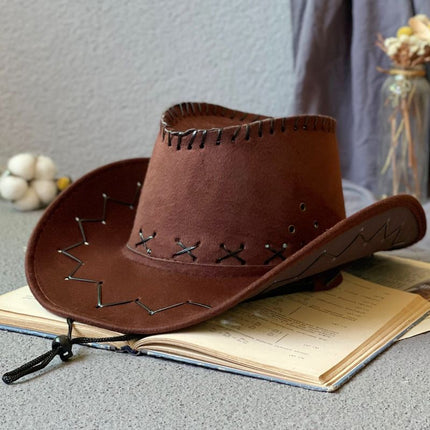 kids cowboy hat, western hat for children, sun protection hat kids, leather wide brim hat, boys girls party hat, outdoor hat Australia, performance hat kids, retro western accessories - Brown - Size 3PCS Adult version