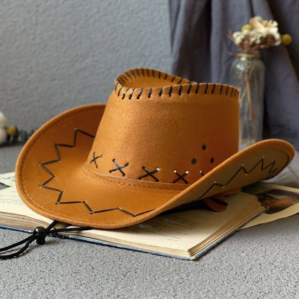 kids cowboy hat, western hat for children, sun protection hat kids, leather wide brim hat, boys girls party hat, outdoor hat Australia, performance hat kids, retro western accessories - Brown - Size 3PCS Adult version