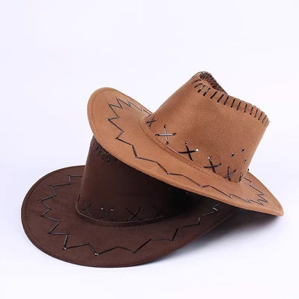 kids cowboy hat, western hat for children, sun protection hat kids, leather wide brim hat, boys girls party hat, outdoor hat Australia, performance hat kids, retro western accessories - Camel - Size 3PCS Kid