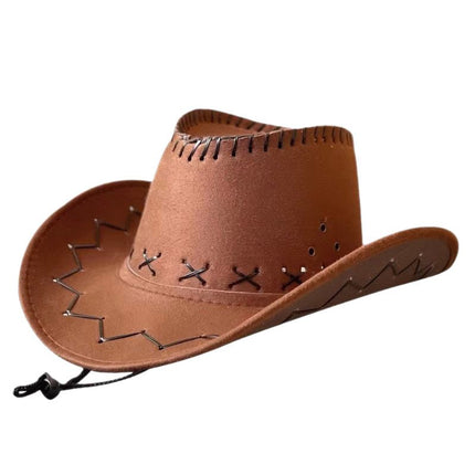 kids cowboy hat, western hat for children, sun protection hat kids, leather wide brim hat, boys girls party hat, outdoor hat Australia, performance hat kids, retro western accessories - Light Brown - Size 3PCS Kid