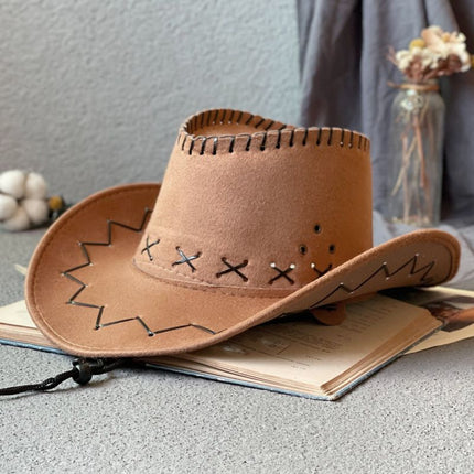 kids cowboy hat, western hat for children, sun protection hat kids, leather wide brim hat, boys girls party hat, outdoor hat Australia, performance hat kids, retro western accessories - Light Brown - Size 3PCS Kid