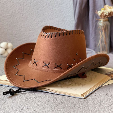 kids cowboy hat, western hat for children, sun protection hat kids, leather wide brim hat, boys girls party hat, outdoor hat Australia, performance hat kids, retro western accessories - Light Brown - Size 3PCS Kid