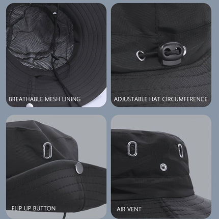 men's hat,wide-brim sun hat,two-piece hat,beach hat,hiking hat,outdoor work hat,foldable hat,unisex hat,face mask hat,breathable hat,Australian sun hat,mosquito protection hat - Black - Size Hats and masks