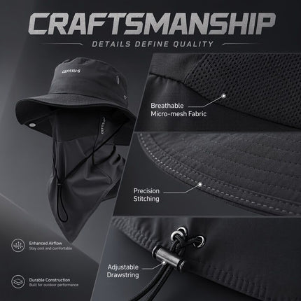 men's hat,wide-brim sun hat,two-piece hat,beach hat,hiking hat,outdoor work hat,foldable hat,unisex hat,face mask hat,breathable hat,Australian sun hat,mosquito protection hat - Black - Size Hats and masks
