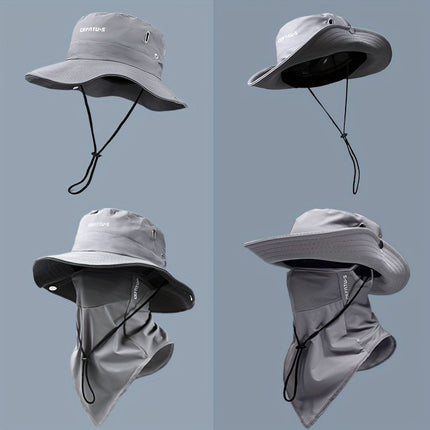 men's hat,wide-brim sun hat,two-piece hat,beach hat,hiking hat,outdoor work hat,foldable hat,unisex hat,face mask hat,breathable hat,Australian sun hat,mosquito protection hat - Gray - Size Hats and masks