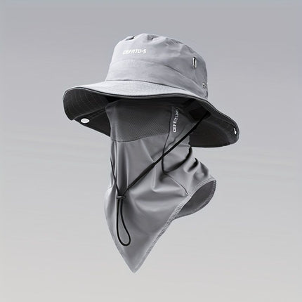 men's hat,wide-brim sun hat,two-piece hat,beach hat,hiking hat,outdoor work hat,foldable hat,unisex hat,face mask hat,breathable hat,Australian sun hat,mosquito protection hat - Gray - Size Hats and masks