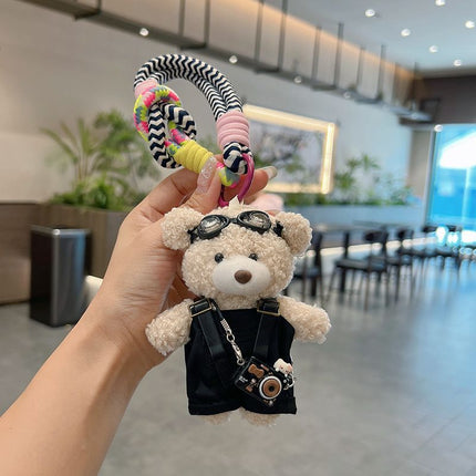 cute teddy bear keychain, plush teddy bear, teddy bear with goggles, teddy bear overalls, fashion keychain, bag charm, cute accessories - Blue - Size 1
