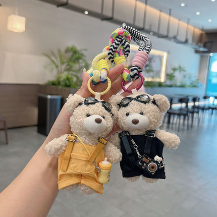 cute teddy bear keychain, plush teddy bear, teddy bear with goggles, teddy bear overalls, fashion keychain, bag charm, cute accessories - Blue - Size 1